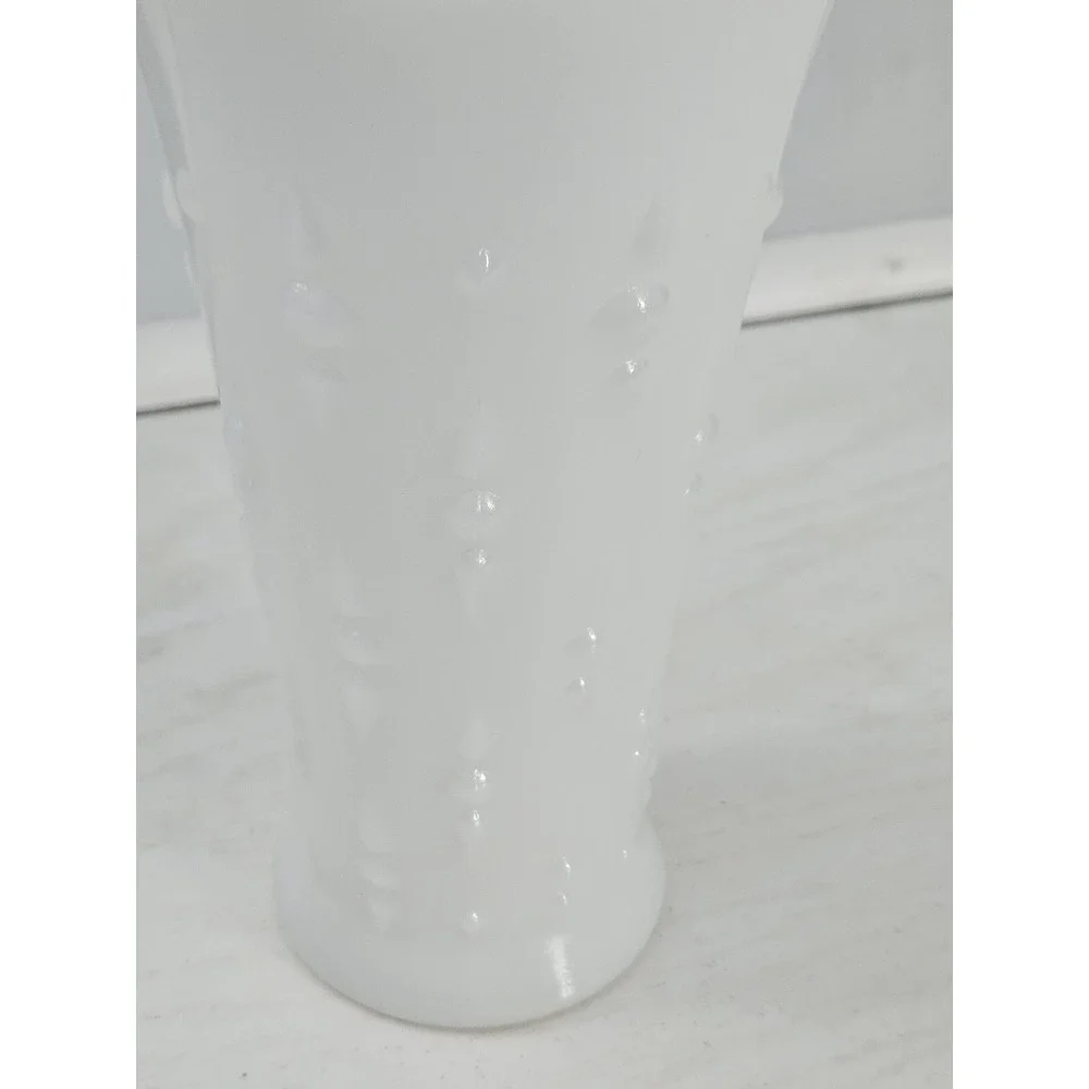 White Milk Glass Vase Teardrop and Pearls Scalloped‎ Edge Flared 7.25